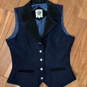 VTG VEST GRIZZLY OUTFITTERS BLACK LEATHER TRIM WOOL NAVY BLUE SIZE M (UV)